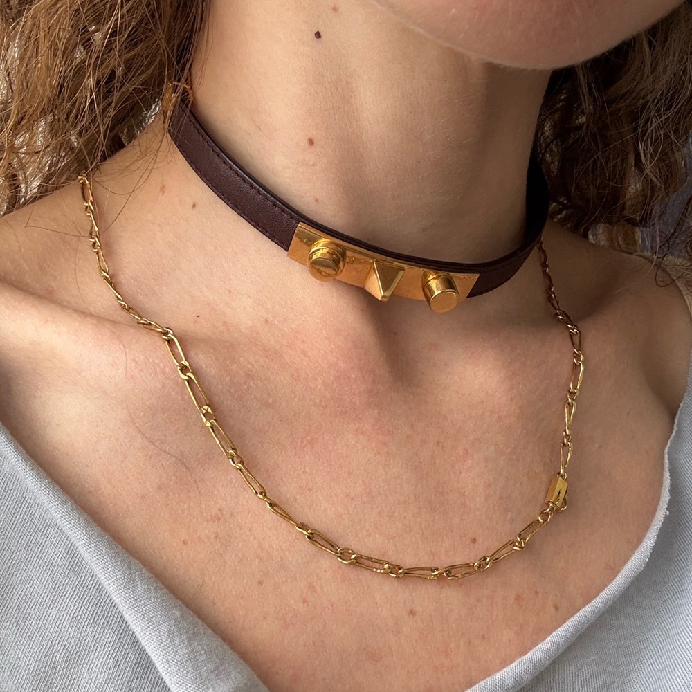 Saint Laurent Leather and Gold Choker